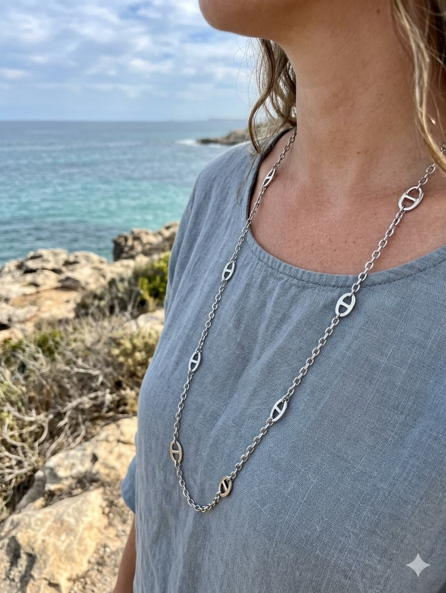 1000026605 collier acier inoxydable argenté femme Style Chic