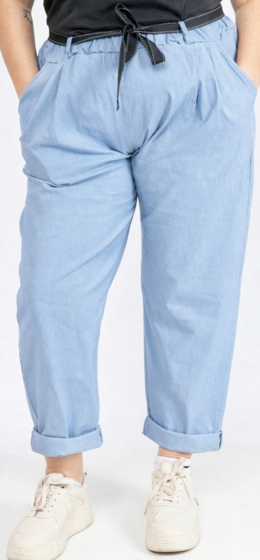 1000027167 pantalon grande taille femme coton Style Chic