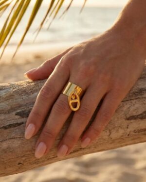 bague acier inoxydable dorée femme Style Chic