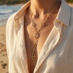 Sautoir maille marine golden