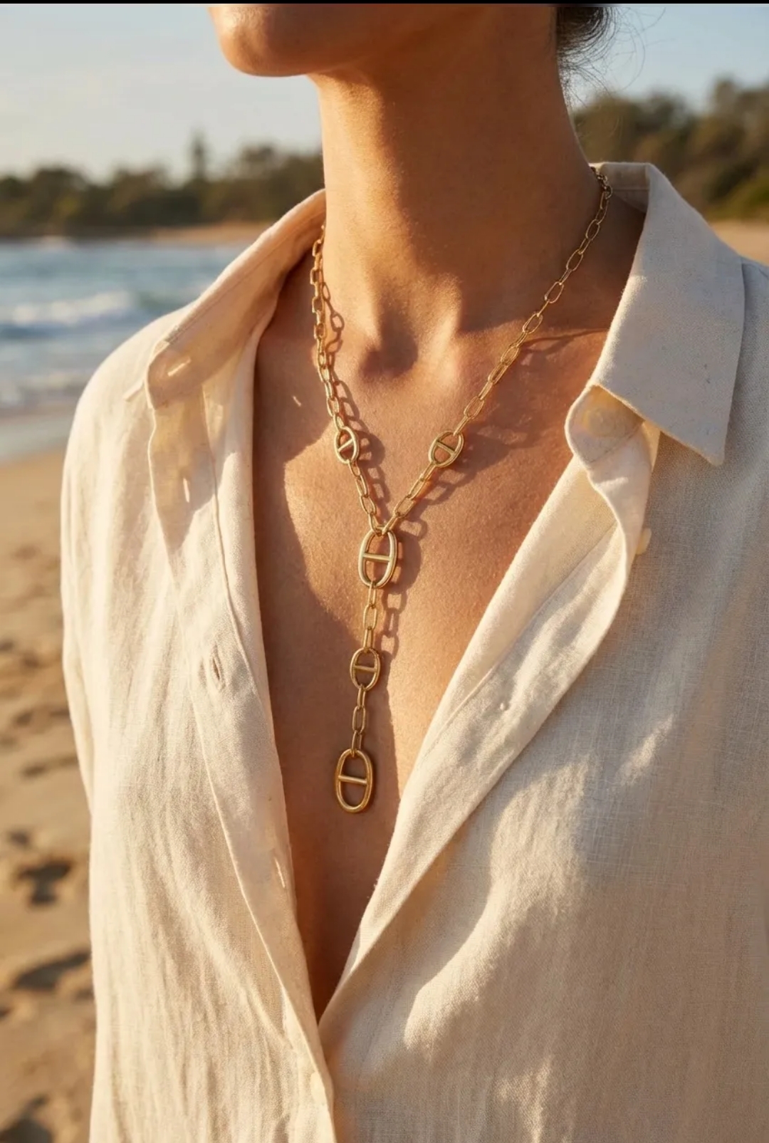 Sautoir maille marine gold collier acier inoxydable doré femme Style Chic