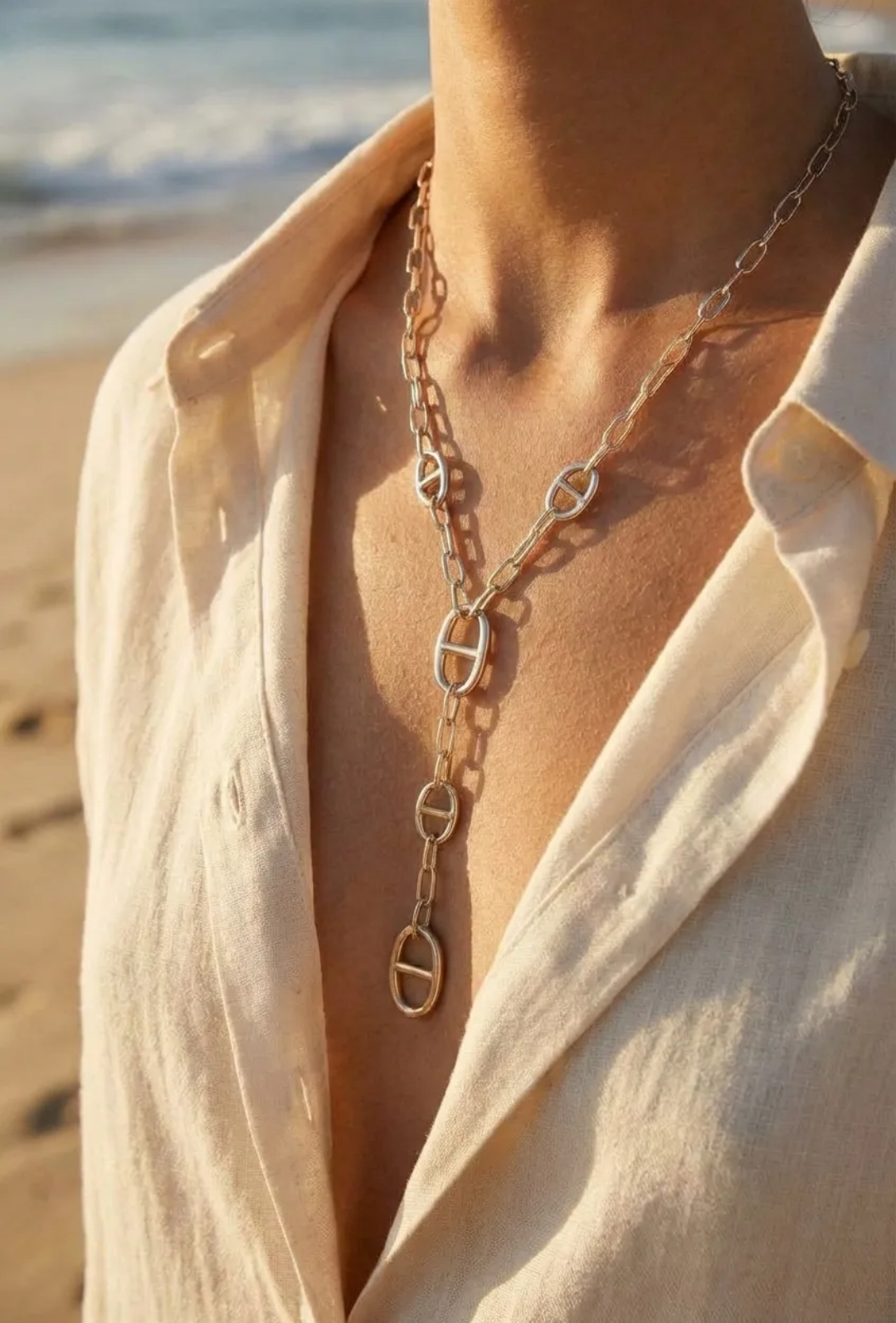 Sautoir maille marine silver collier acier inoxydable argenté femme Style Chic