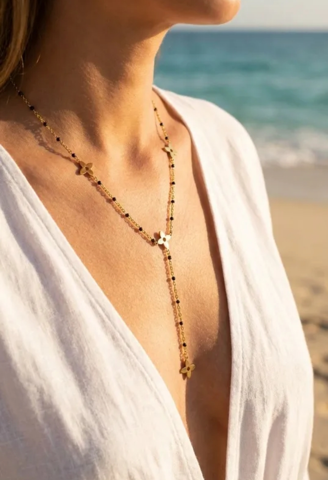 Collier azélia noir doré collier acier inoxydable doré femme Style Chic