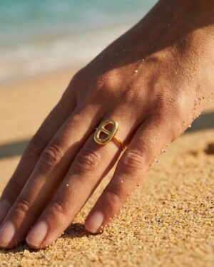 bague acier inoxydable dorée femme Style Chic