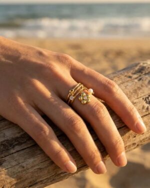 bague acier inoxydable dorée femme Style Chic