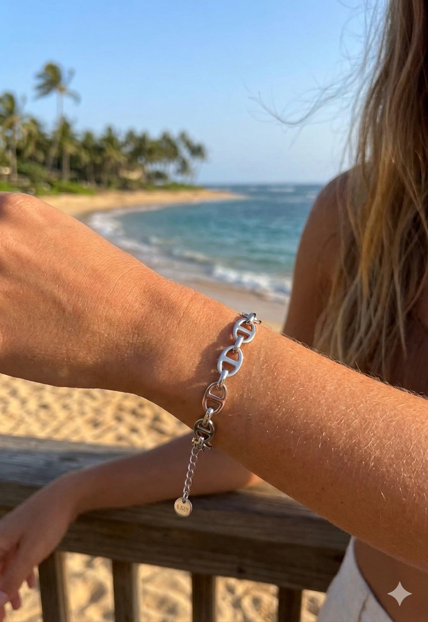 bracelet maille marine A bracelet acier inoxydable argenté femme Style Chic