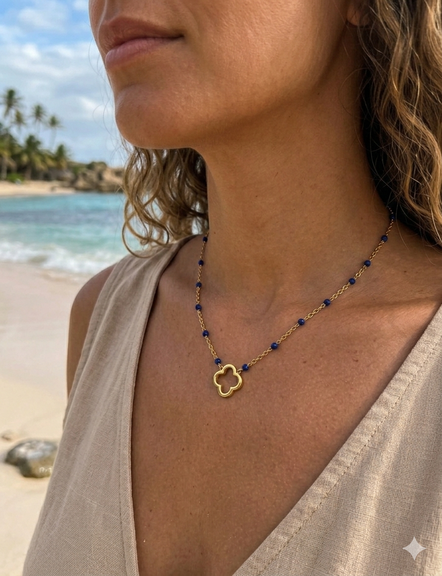 kalia Bleu collier acier inoxydable doré femme Style Chic