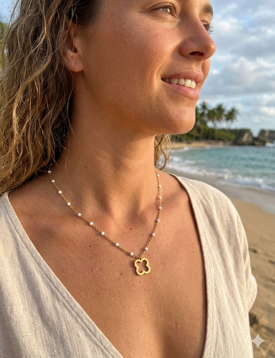kalia blanc collier acier inoxydable doré femme Style Chic