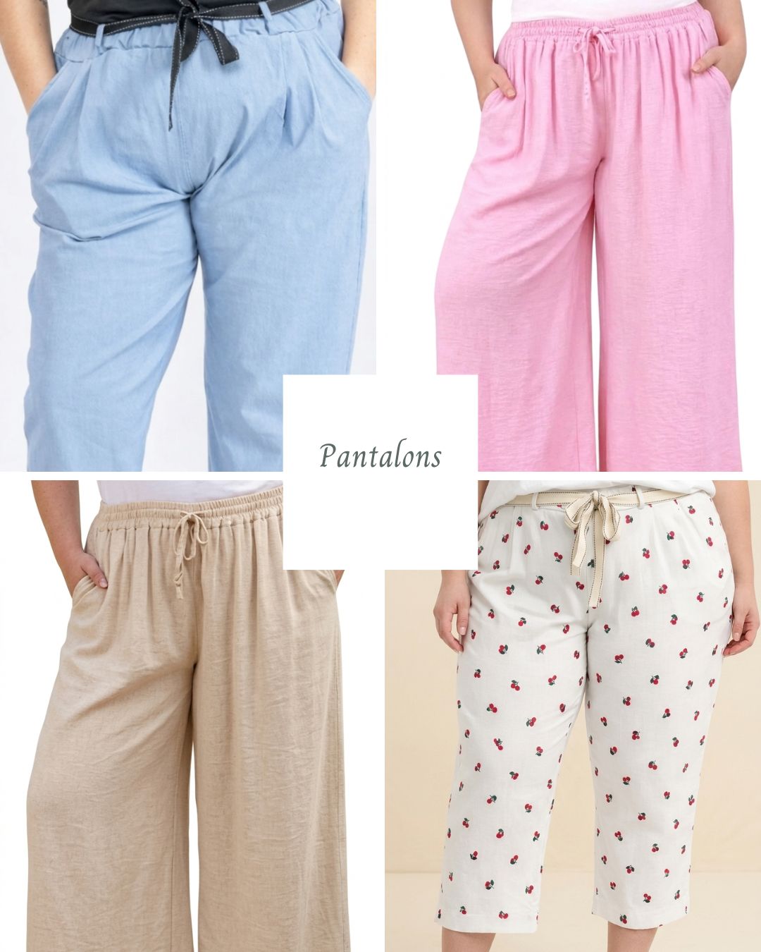 Pantalons grande taille en lin et coton à taille élastiquée, sans ceinture rigide qui marque la peau