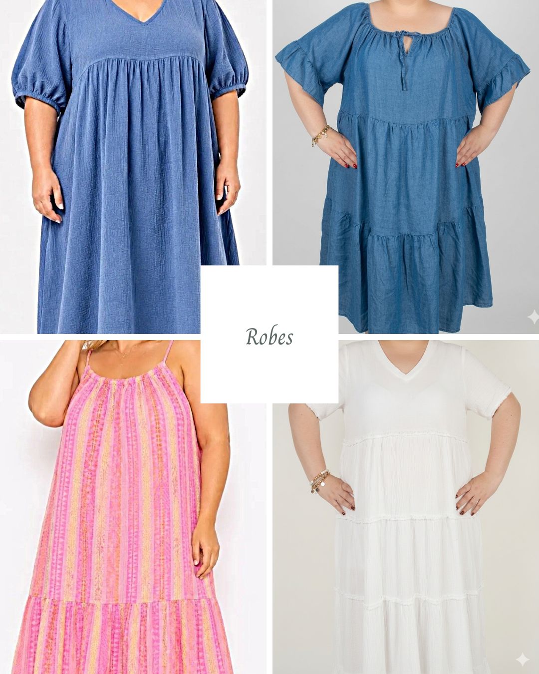 Robes grande taille en gaze de coton et en lin, coupes amples qui ne serrent pas la peau