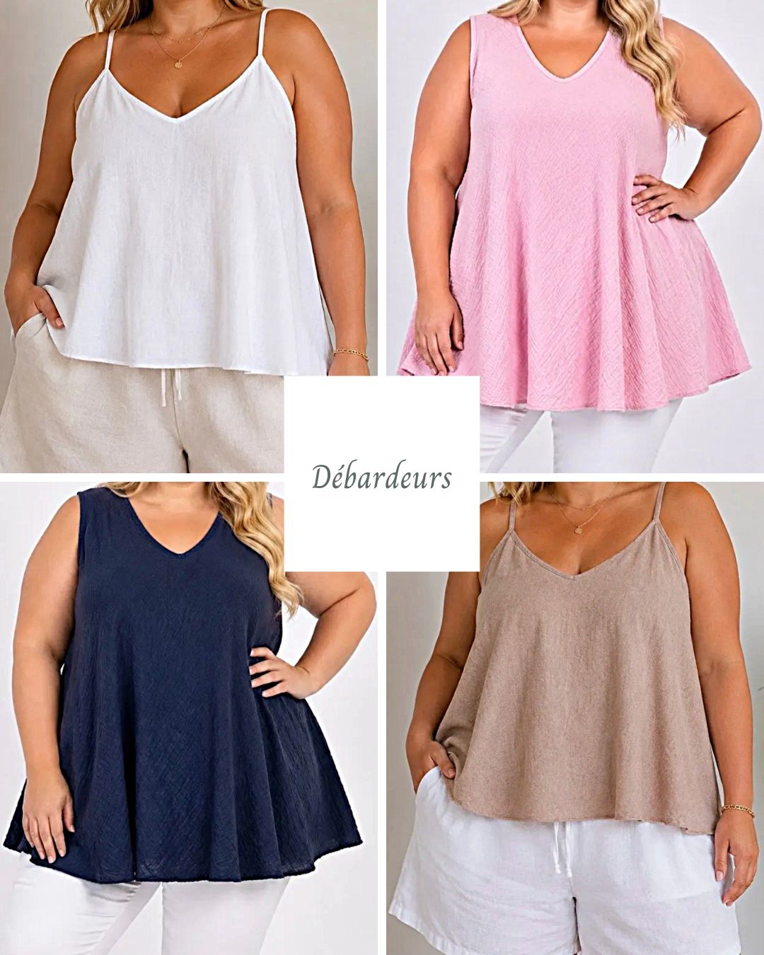 Débardeurs grande taille femme en coton blanc, rose, bleu marine et beige, la catégorie la plus accessible